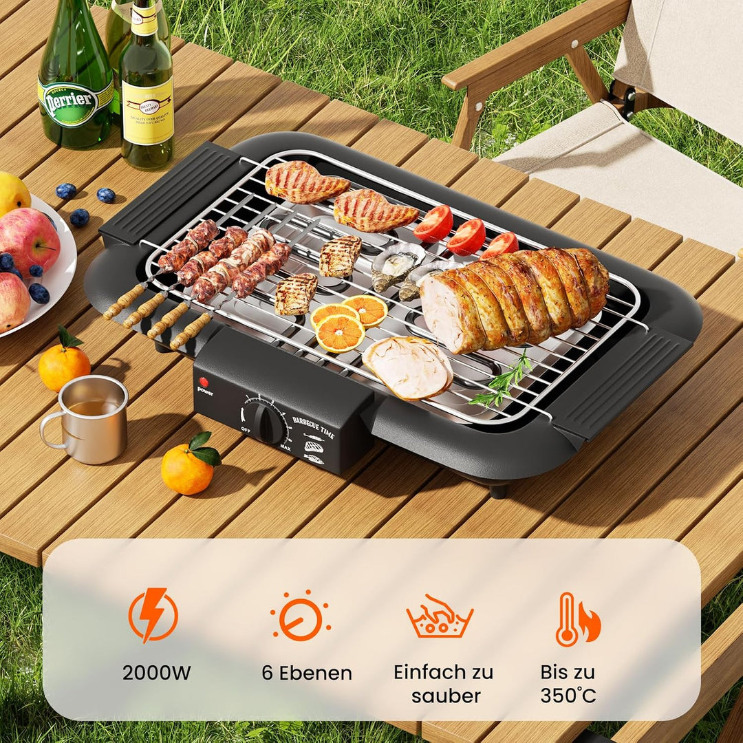 Elektro Tischgrill,2000W rauchloser Non-Stick BBQ-Grill Innen &amp; Outdoor | Elektrogrill elektrisch, t