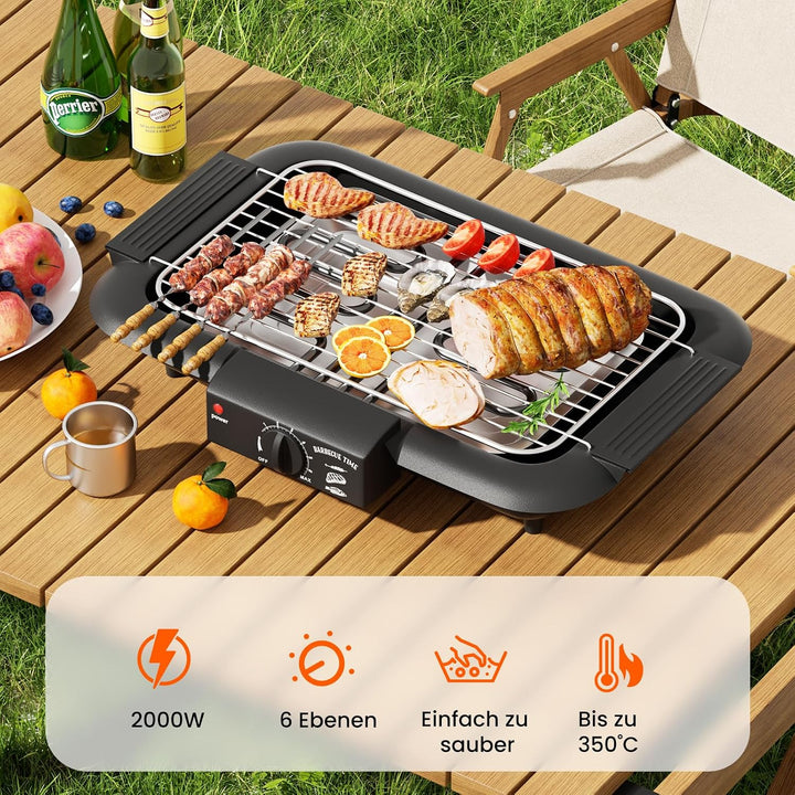 Elektro Tischgrill,2000W rauchloser Non-Stick BBQ-Grill Innen &amp; Outdoor | Elektrogrill elektrisch, t