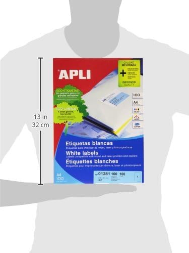 Apli 002698 - Pack 100 weiβe Etiketten für Drucker 210X297 210 x 297 mm 100 Blatt, 210 x 297 mm 100