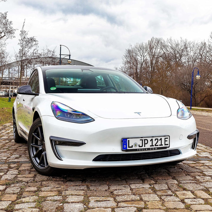 Tesvolution® Nebelscheinwerfer Abdeckungen in Carbonoptik Tesla Model 3 2021 + 2022 + 2023- Augenbra