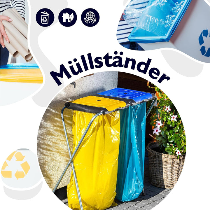 KADAX Ständer für Mülltrennung, stabiler Müllsackhalter mit Kunststoffdeckel, Müllsackständer, Abfal