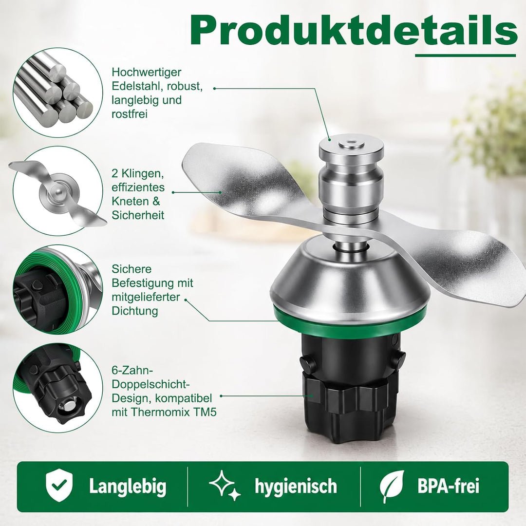 Teigmesser für Thermomix TM7 TM6 TM5 - Edelstahl Zubehörteile Thermomix Zubehör Ersatzteile Gleichmä