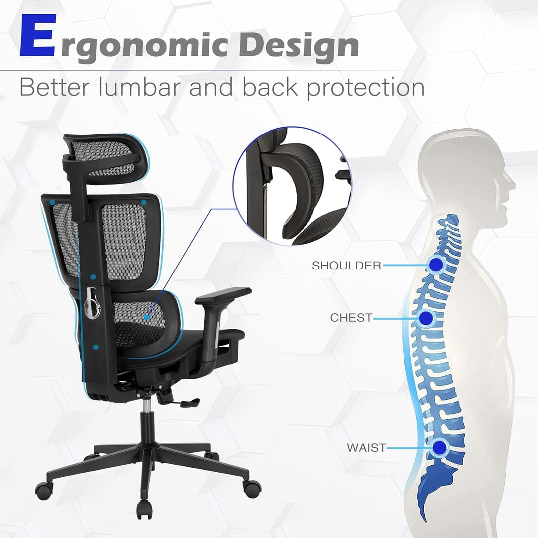 ALPHA HOME Ergonomischer Bürostuhl Schreibtischstuhl mit Fussstütze Verstellbarer Lendenwirbelstütze