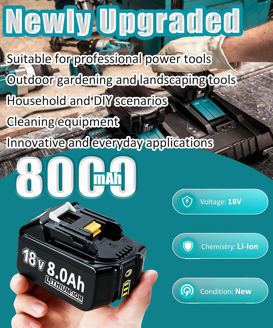 2X 18V 8.0Ah/8000mAh Ersatzakku für makita akku | Kompatibel BL1860B BL1850B BL1840 BL1830 BL1845 BL