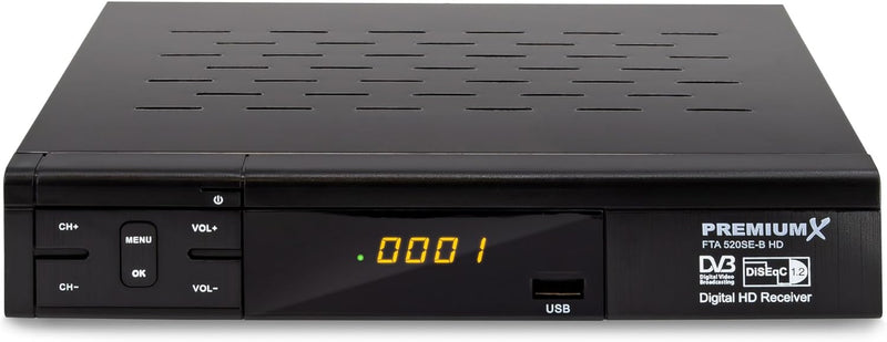 PremiumX Satelliten-Receiver HD 520SE FTA Digital SAT TV Receiver DVB-S2 FullHD HDMI SCART 2X USB Mu