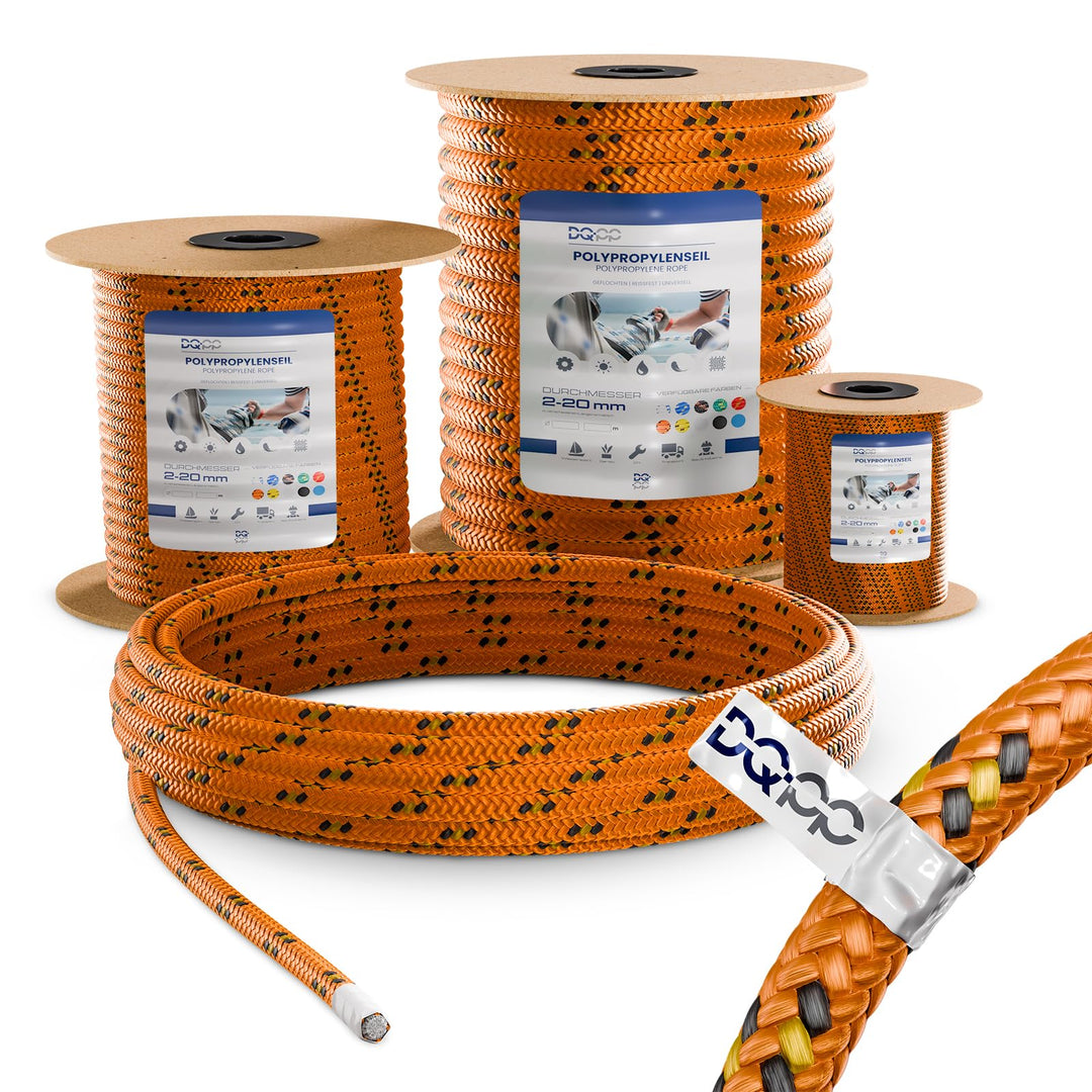 200m POLYPROPYLENSEIL 8mm ORANGE Polypropylen Seil Traglast bis 750 kg Tauwerk PP Flechtleine Textil