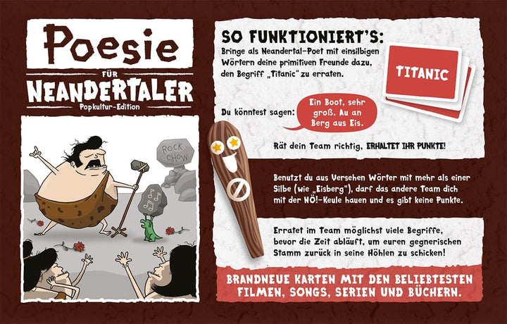 Exploding Kittens, Poesie für Neandertaler: Popkultur-Edition, Partyspiel, Kartenspiel, 2+ Spieler,