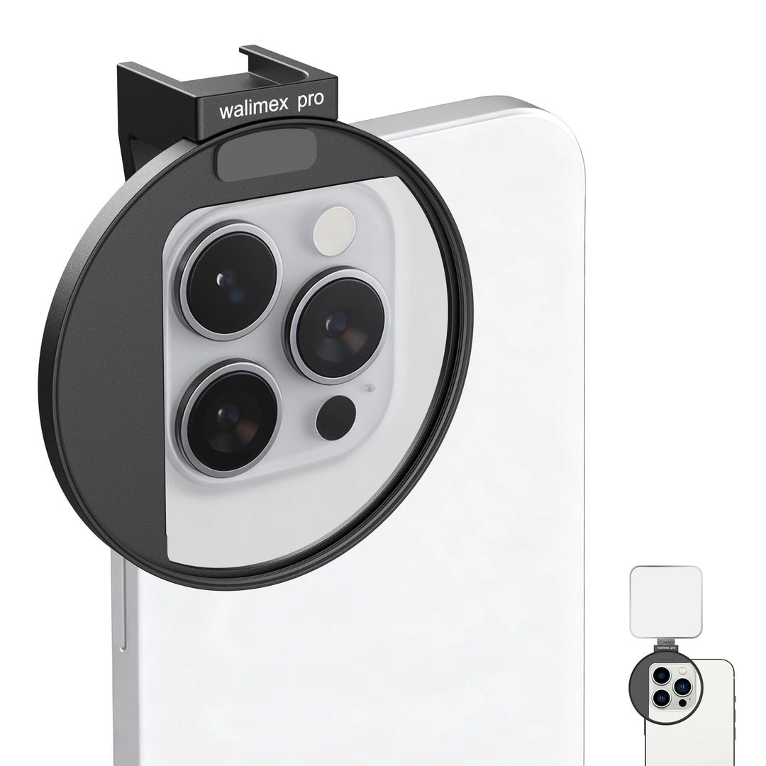 Walimex pro Filterhalter 67 mm für Handykamera, Cold Shoe Mount für LED und Mikrofon, professionelle
