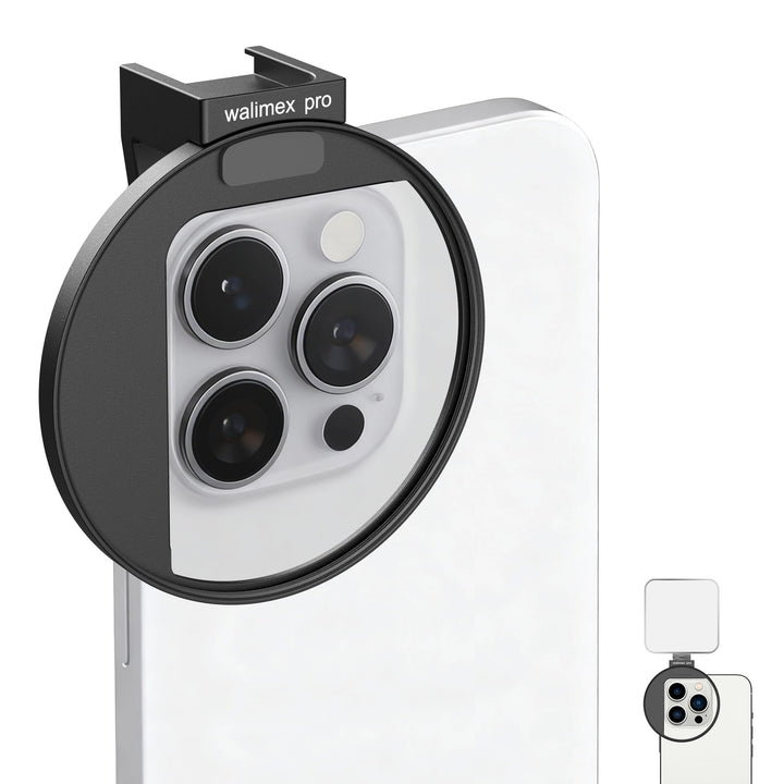 Walimex pro Filterhalter 67 mm für Handykamera, Cold Shoe Mount für LED und Mikrofon, professionelle