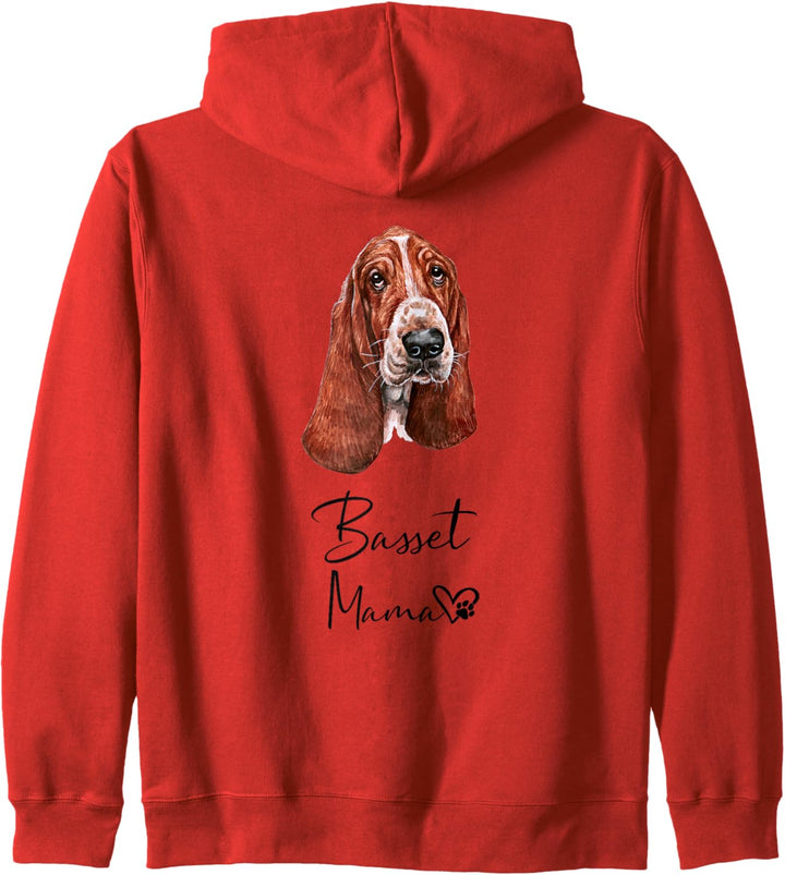 Basset Mama Hundemama Hund Frauchen Haustier Rückendruck Kapuzenjacke
