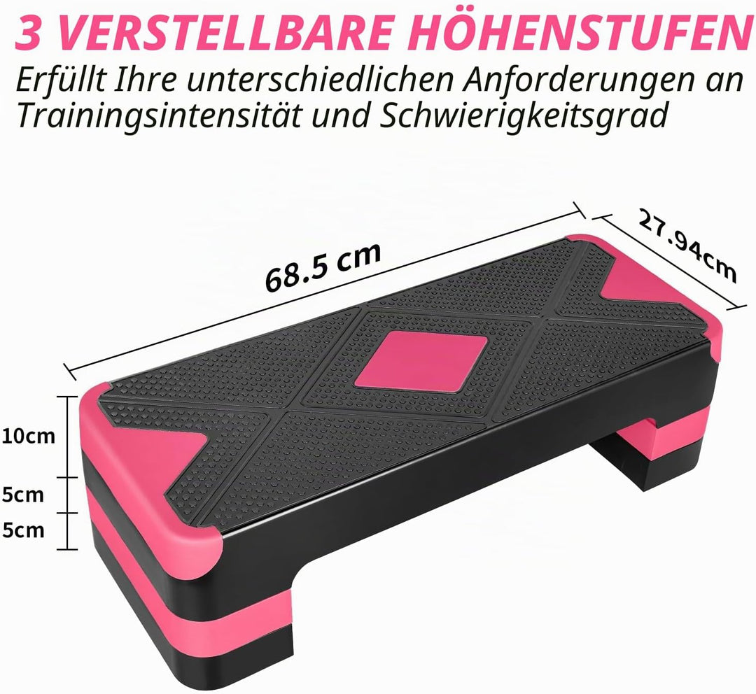 Aerobic Steppbrett Höhenverstellbar Stepper mit 3 Stufen 10/15/20cm, rutschfest Fitness Step-Bench f