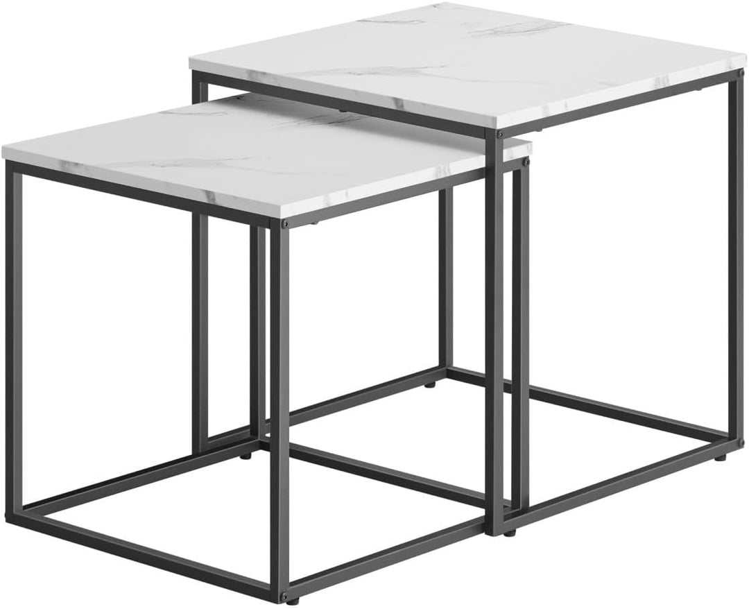 NMK HOME 2er Set Couchtische – Quadratisch – Marmor Weiss Schwarz – Industrial Design – platzsparend