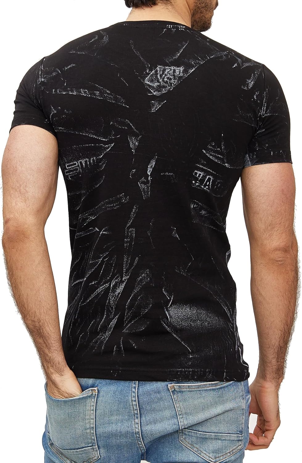 Subliminal Mode Herren-T-Shirt, gewaschen, Vintage, Rundhalsausschnitt, 3D-Druck, kurzärmlig, Grösse