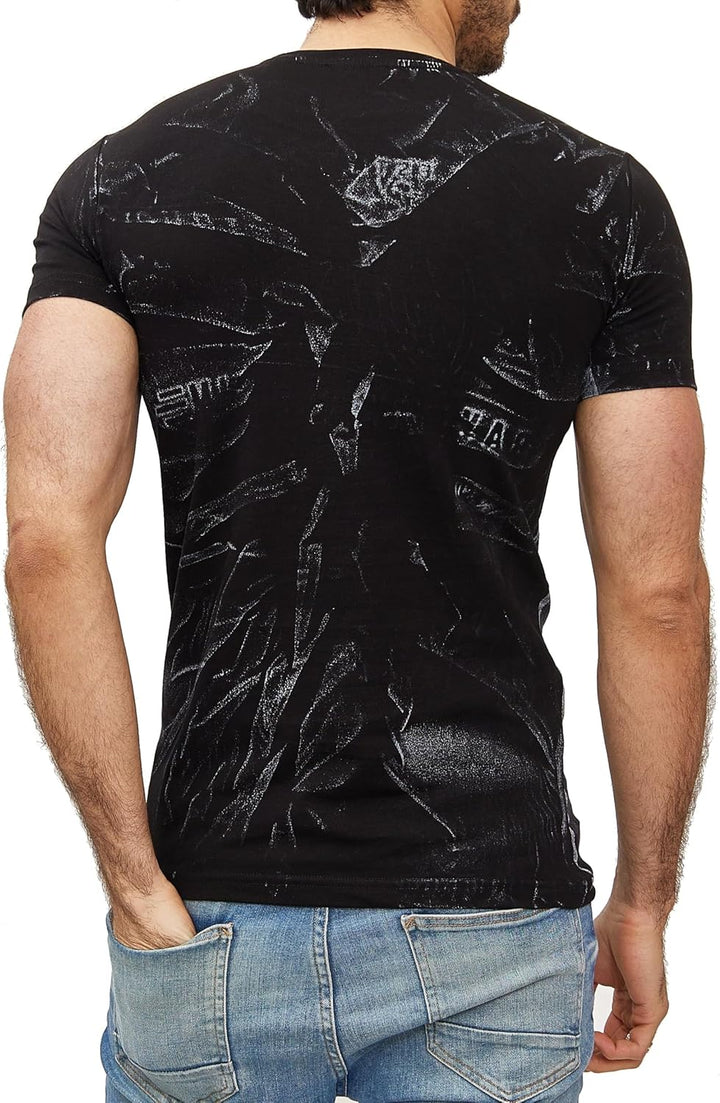 Subliminal Mode Herren-T-Shirt, gewaschen, Vintage, Rundhalsausschnitt, 3D-Druck, kurzärmlig, Grösse