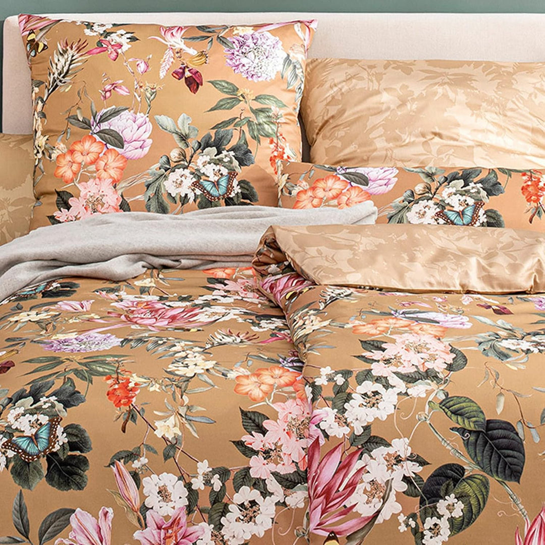 ESTELLA Mako-Satin Bettwäsche Fiore Messing 1 Bettbezug 155 x 200 cm + je 1 Kissenbezug 80 x 80 cm +