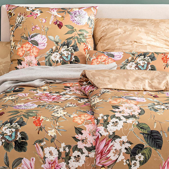 ESTELLA Mako-Satin Bettwäsche Fiore Messing 1 Bettbezug 155 x 200 cm + je 1 Kissenbezug 80 x 80 cm +