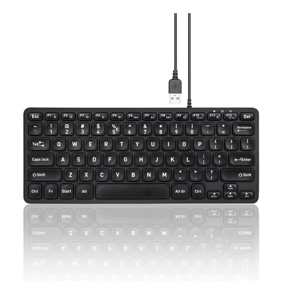 Perixx PERIBOARD-432 Wired Mini USB Keyboard - X Type Scissor Keys - Big Print Keys - US English QWE