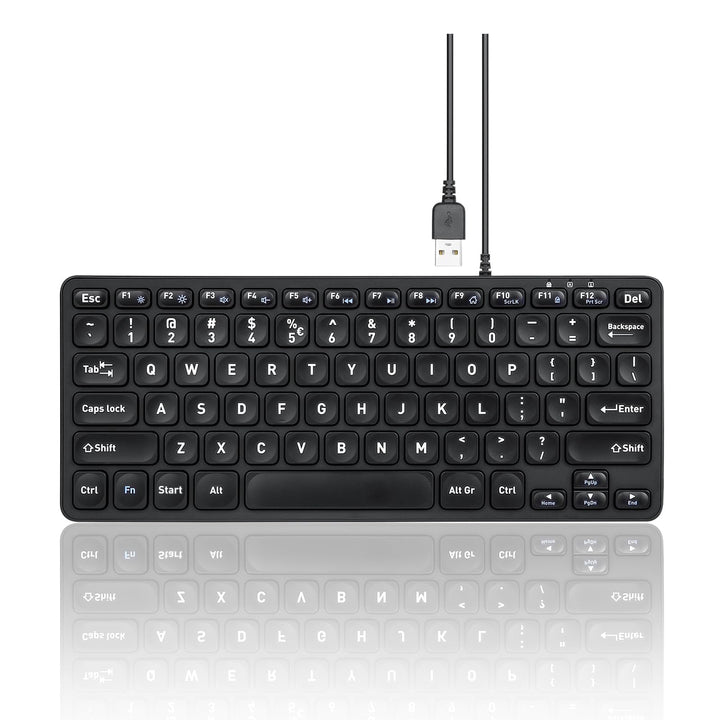Perixx PERIBOARD-432 Wired Mini USB Keyboard - X Type Scissor Keys - Big Print Keys - US English QWE