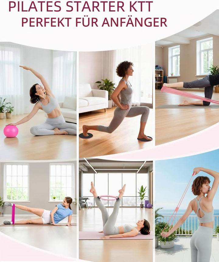 Abahub Pilates Ring Set, 35CM Magic Circle, 25CM Mini Ball,5er Set Fitnessbänder,Stretchbänder,Yoga