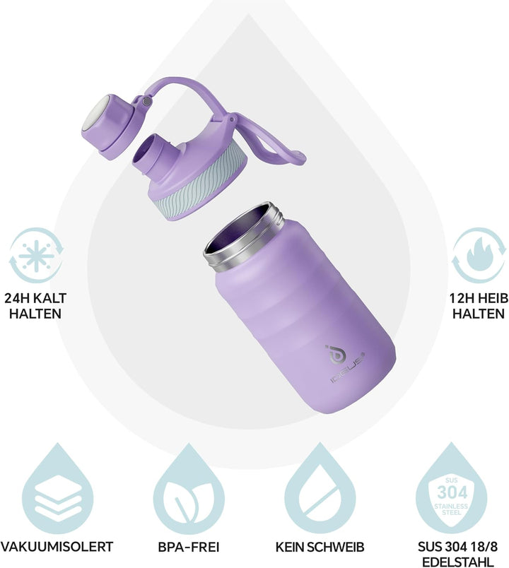IDEUS Vakuumisolierte Wasserflasche, 12oz (360ml) Edelstahl Doppelwand Flasche Metall Sport Kantine