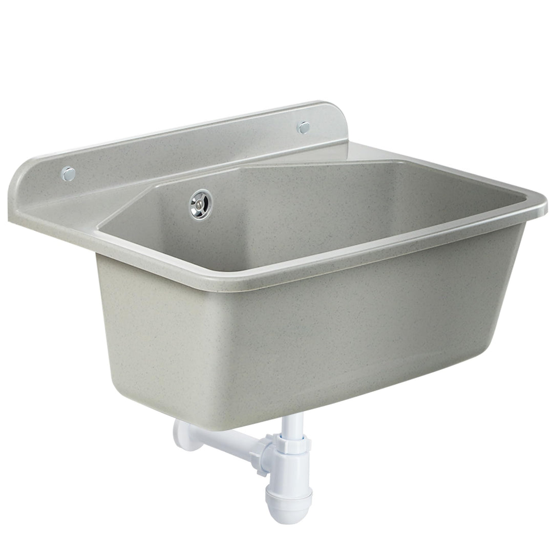 gospo Ausgussbecken mit Siphon, 46 x 37 x 20 cm, Waschbecken aus Kunststoff, Waschtrog für Garage, K