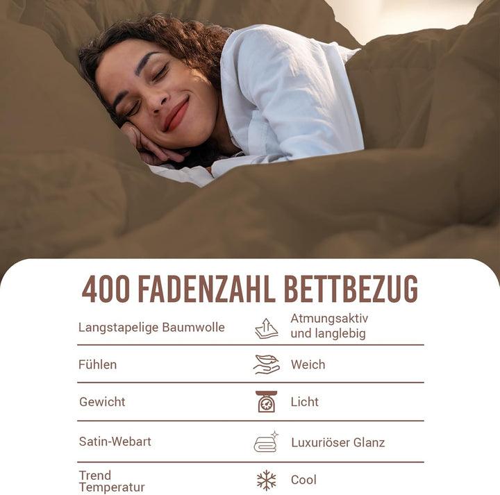 Pizuna 400 Fadenzahl aus Baumwolle Bettwäsche Holziges Braun, 100% Langstaple Baumwolle Bettbezug un