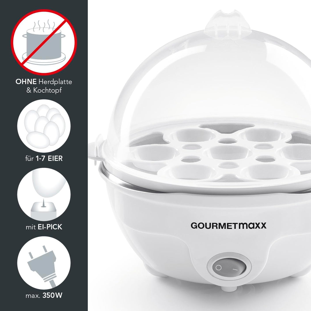 GOURMETmaxx Eierkocher für bis zu 7 Eier | Elektrischer und energiesparender Egg Cooker für individe