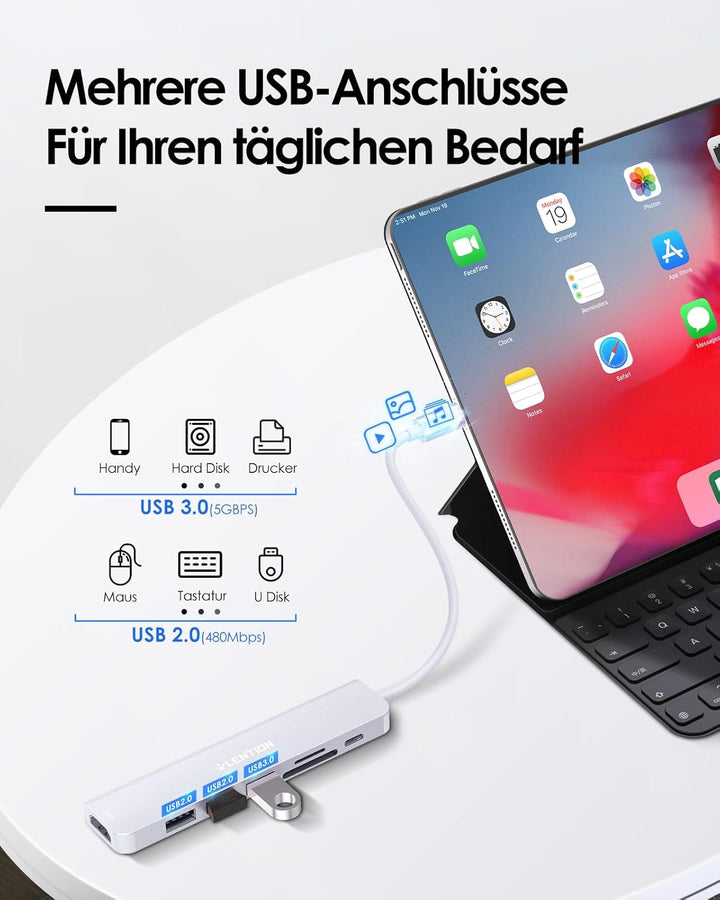 LENTION USB C Hub mit 100W PD Aufladung, 4K@60Hz HDMI, SD/TF Kartenleser, USB 3.0, Adapter USB-C auf