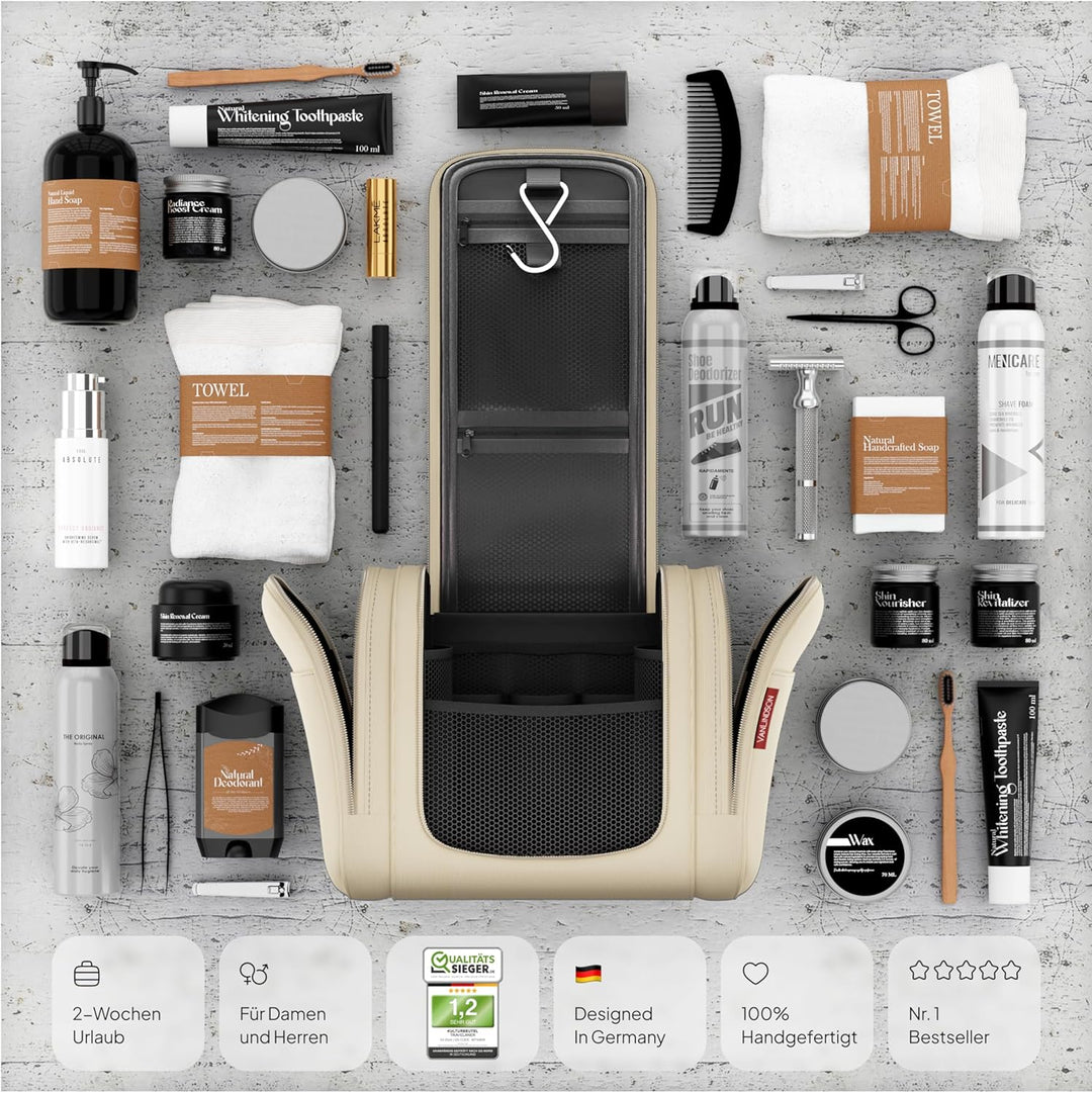 Kulturbeutel XXL [9 Liter Stauraum, Design 2025] - Kulturtasche, Kosmetiktasche Gross zum Aufhängen,