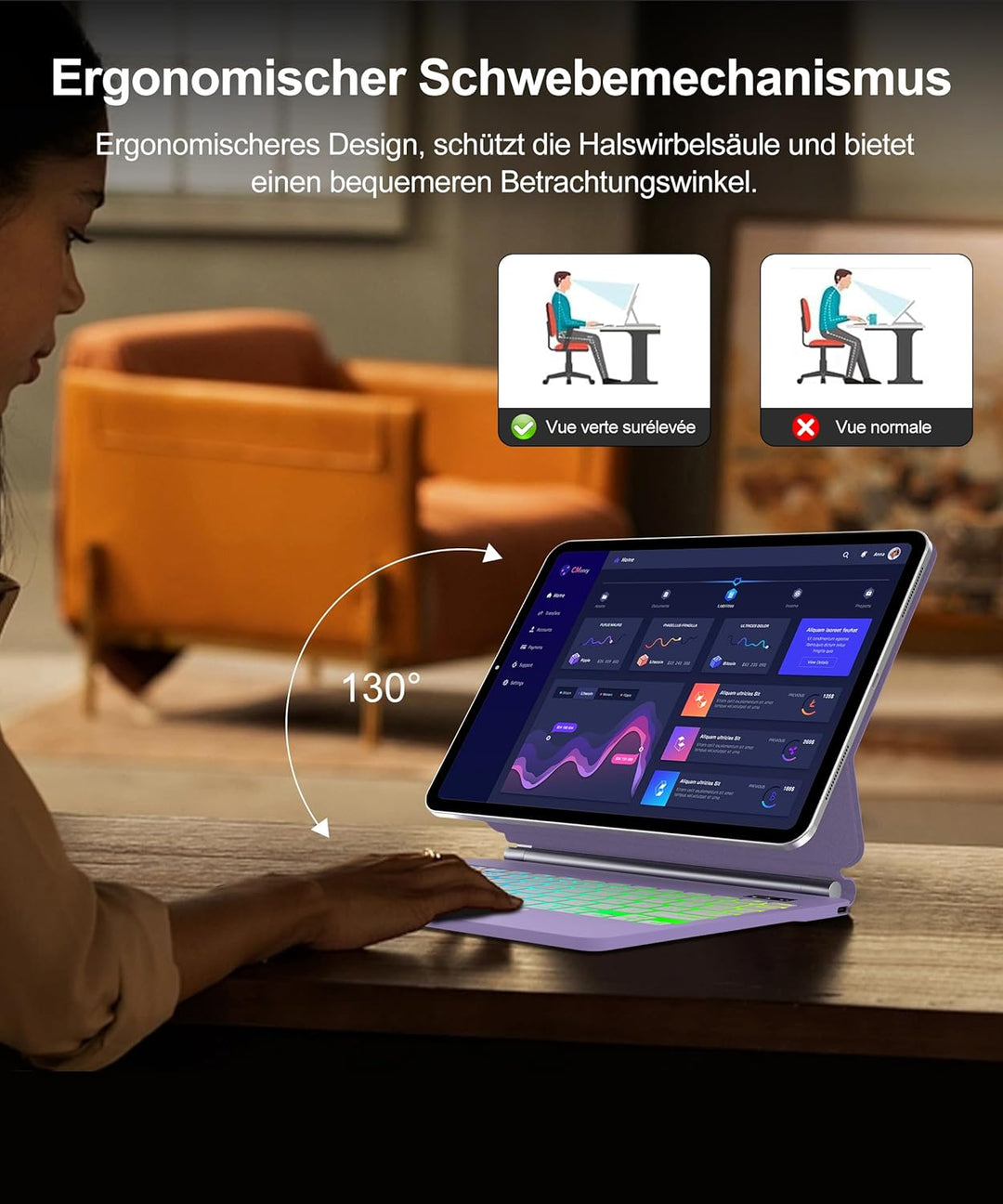 JADEMALL Magic Keyboard für iPad Air 11“ (M3 2025/M2 2024) – Mit 7-Farben RGB Beleuchtung, Präzision