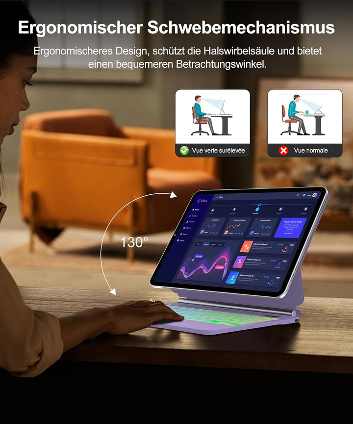 JADEMALL Magic Keyboard für iPad Air 11“ (M3 2025/M2 2024) – Mit 7-Farben RGB Beleuchtung, Präzision