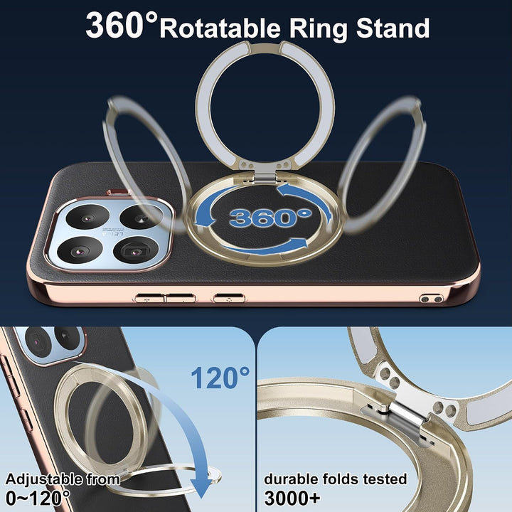 Magnethülle für Xiaomi 17T, luxuriöse Lederrückseite mit Ständer, 360° Verstellbarer Ständer, stossf