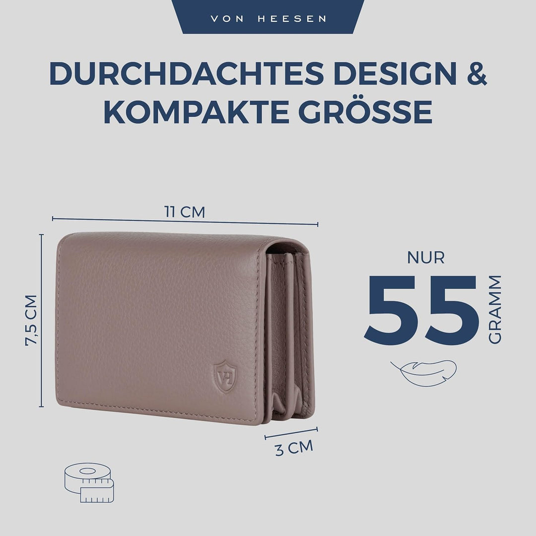 VON HEESEN® Visitenkartenetui Leder mit RFID-Schutz - Platz für 50 Visitenkarten - 6 Fächer - Visite
