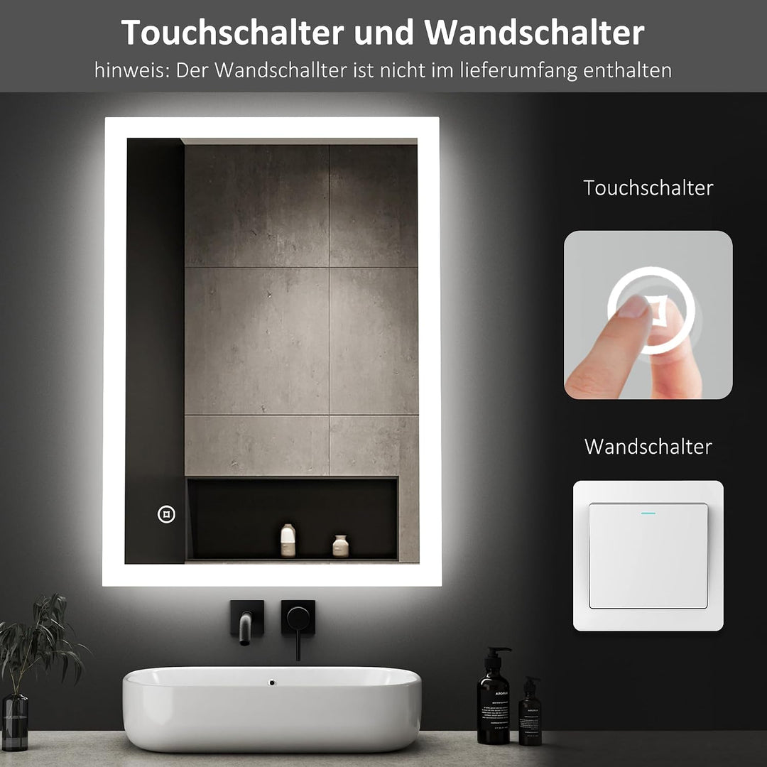 Boromal Badspiegel Dimmbar 40x60cm LED Badspiegel mit Beleuchtung Wandspiegel Lichtspiegel 3 Lichtfa