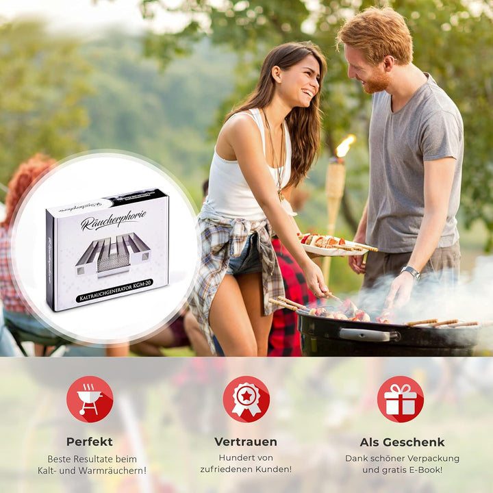Räucherphorie® Kalträuchergitter XL - Robuster Kaltraucherzeuger aus Edelstahl + E-Book für extra la