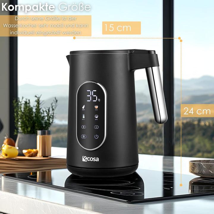 Wasserkocher Edelstahl mit Temperatureinstellung (40°C-100°C) 1,7 Liter 2200 Watt Teekocher 100% BPA