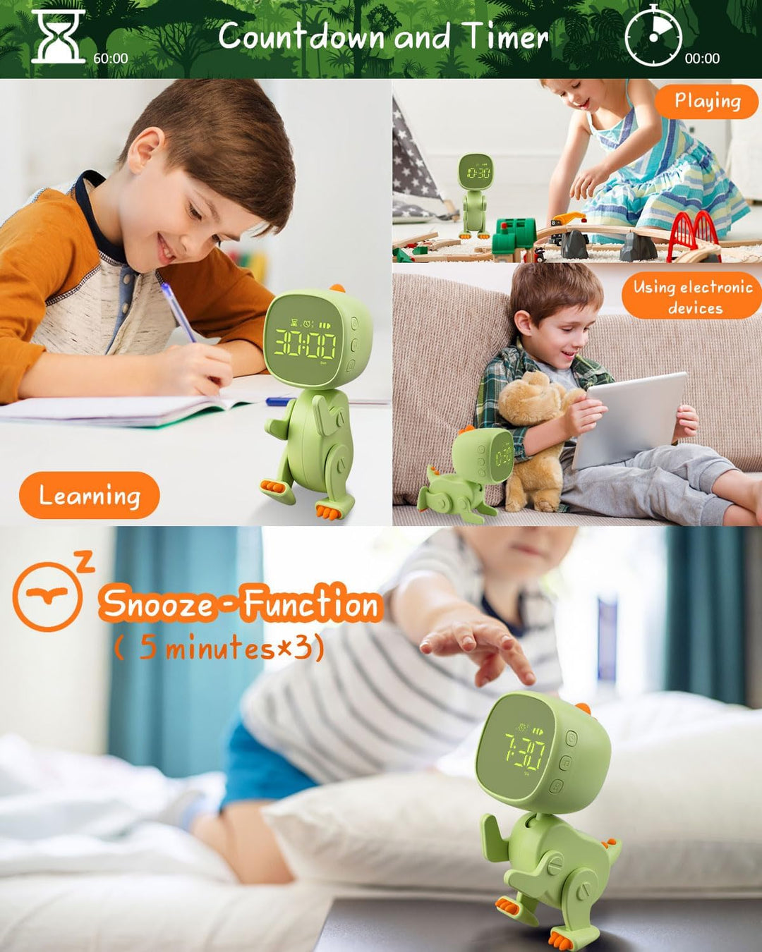 Digitaler Kinderwecker für Jungen Und Mädchen 4–16 Jahre | Multifunktionaler Wecker Kinder mit Bunte
