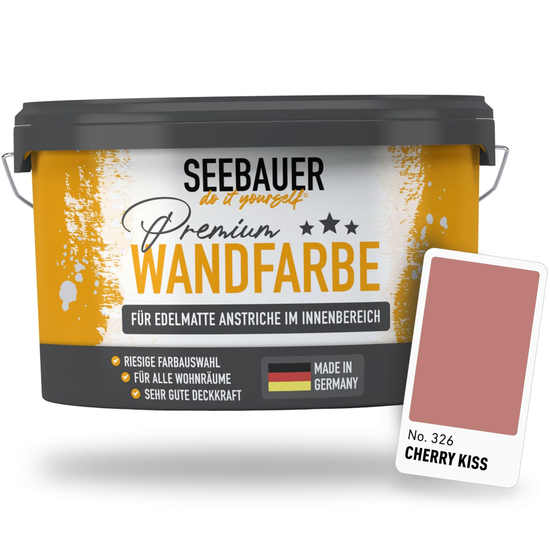 SEEBAUER diy® Wandfarbe Rot für Innen (No. 326 Cherry Kiss 5,0 Liter) Edelmatte Rottöne hohe Deckkra