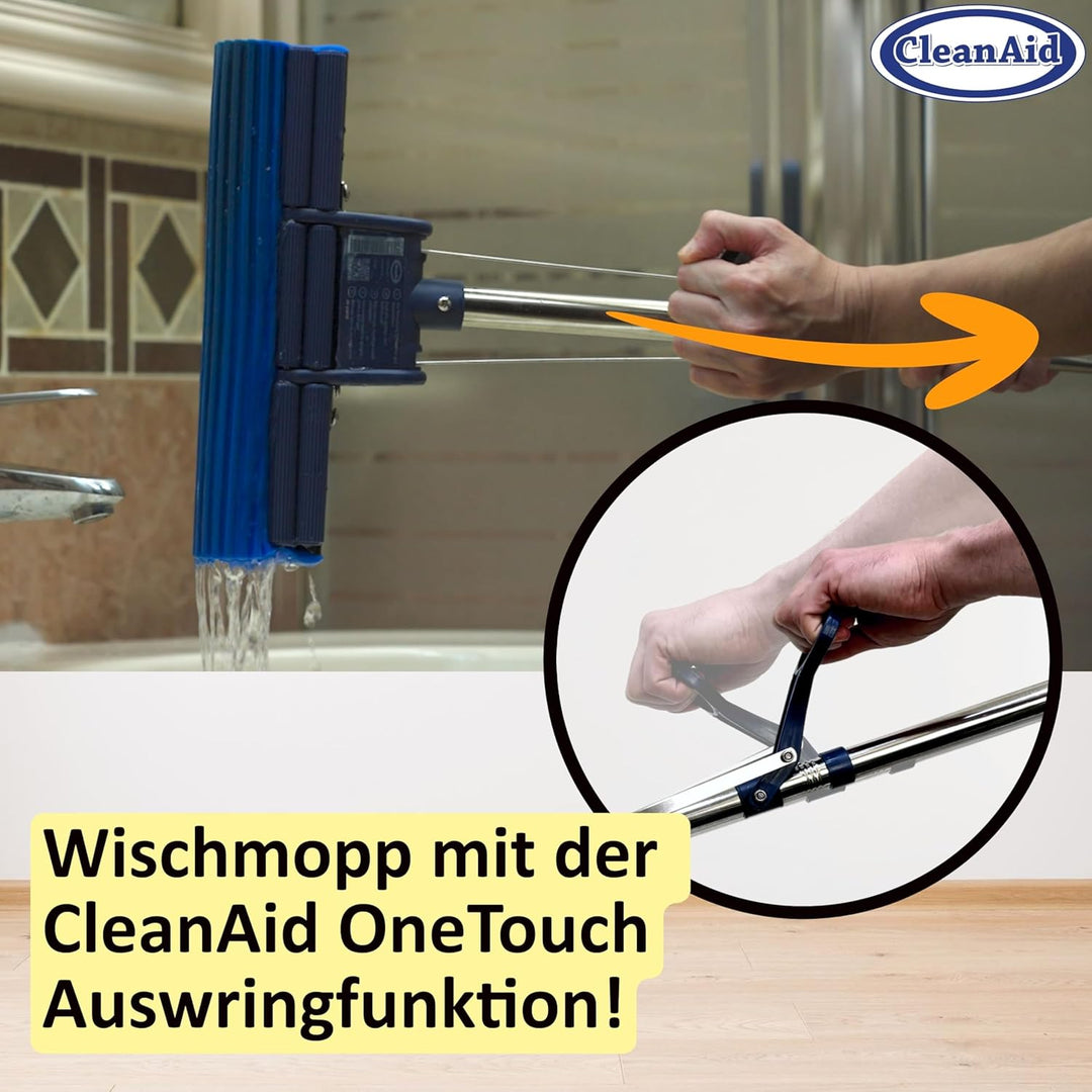 OneTouch GO! Wischmopp aus Edelstahl – Segment-Stiel, PVA Schwammmopp, One-Touch Auswringfunktion, s