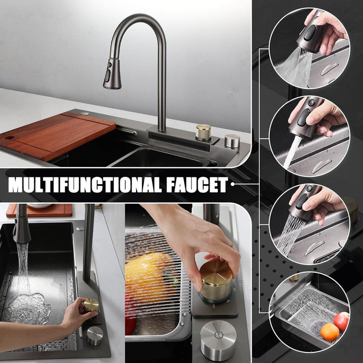 304 Edelstahl Wasserfall Waschbecken Multifunktions-Bar Prep Spüle Nano Spüle Mit Wasserhahn Und Cup