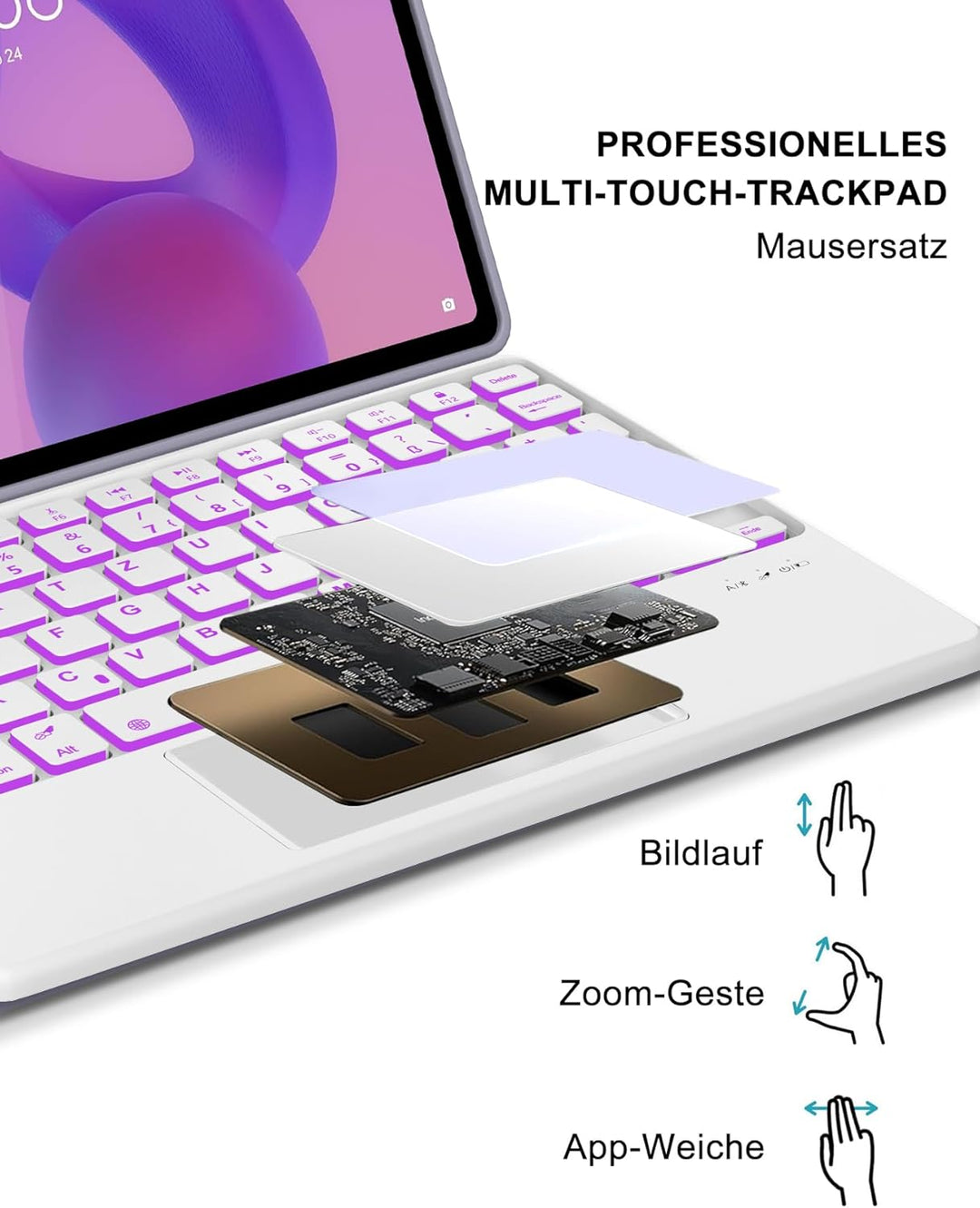 11 Zoll Bluetooth Tastatur Hülle für Lenovo Idea Tab 11, Deutsch QWERTZ mit 7-Farben Licht und Touch