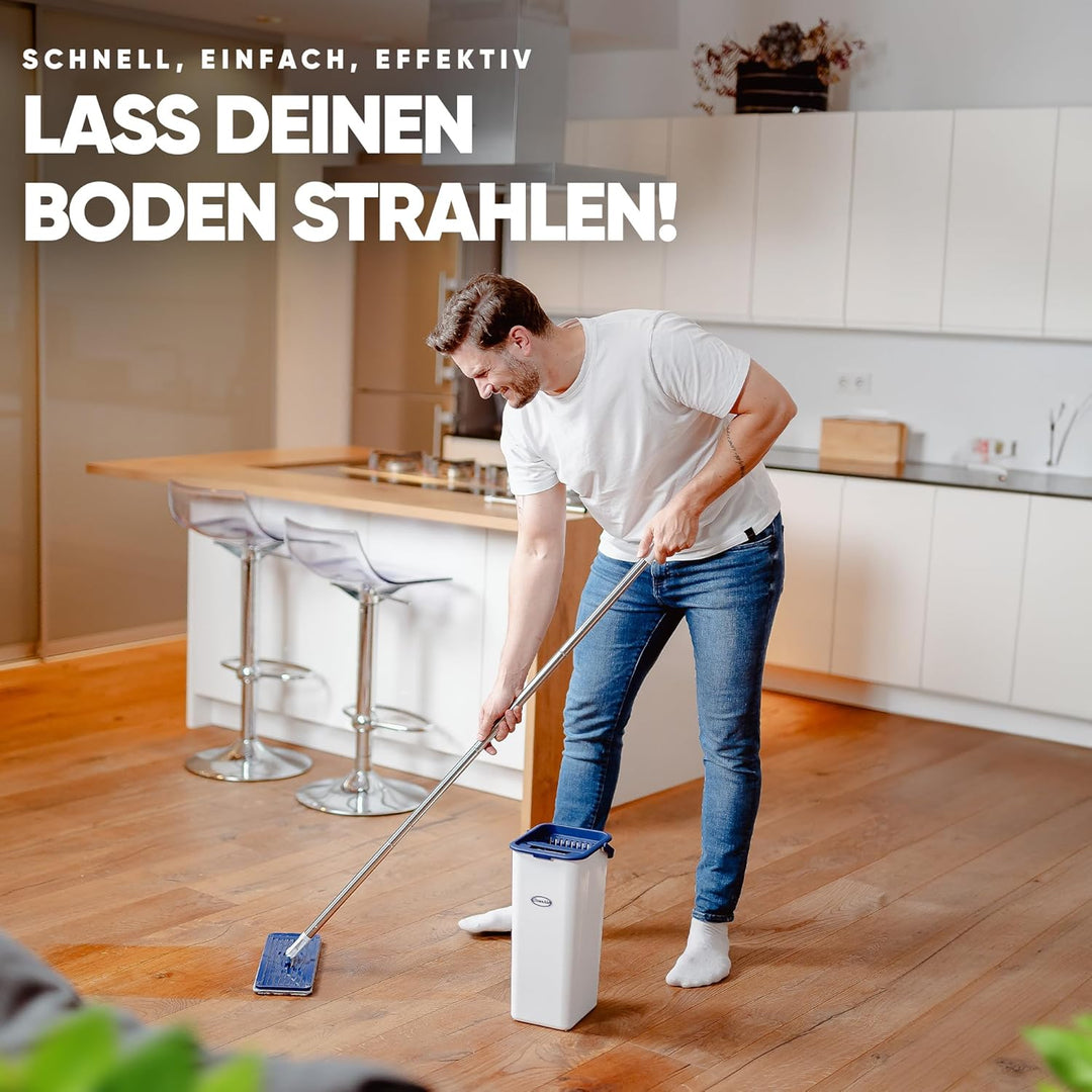 Formosa 2 Bodenwischer Wischmopp Set mit Eimer- 360° Flachwischer, Extra Langer 155 cm Edelstahl Sti