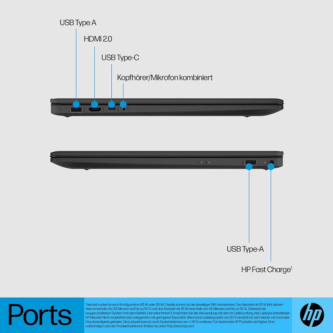 HP Laptop mit 17,3" HD+ Display, AMD Ryzen 3 7320U, 8GB DDR5 RAM, 512 GB SSD, AMD Radeon-Grafik, Win