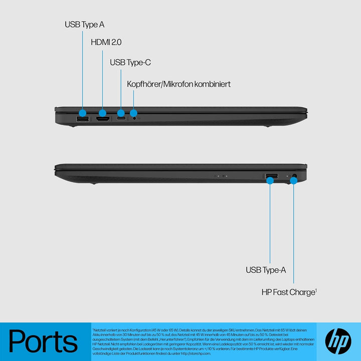 HP Laptop mit 17,3" HD+ Display, AMD Ryzen 3 7320U, 8GB DDR5 RAM, 512 GB SSD, AMD Radeon-Grafik, Win