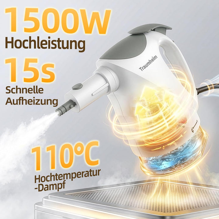 Dampfreiniger, 10-in-1 Handdampfreiniger, 15S Schnelle Aufheizung Dampfwischer, 450 ml Druck-Mehrzwe