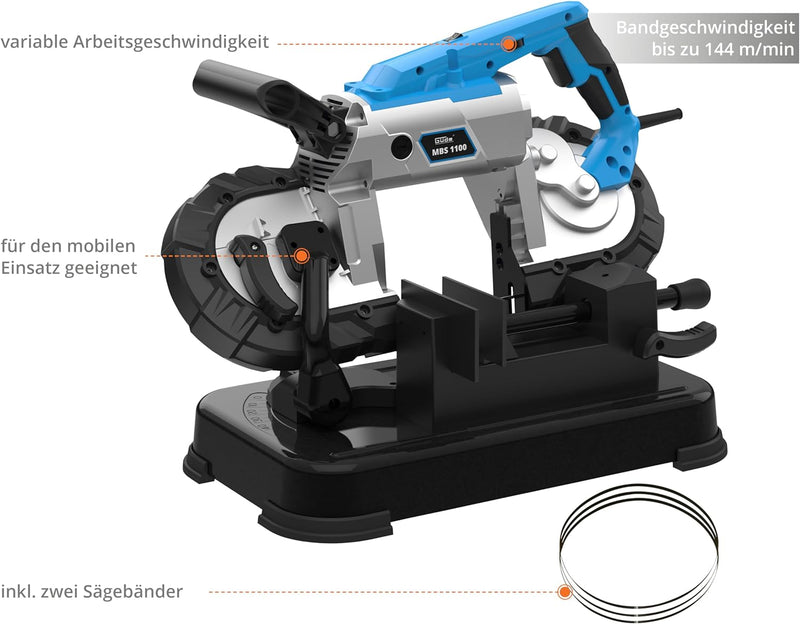 Güde Metallbandsäge MBS 1100 (1100 W, abnehmbarer Arbeitstisch (stationären & mobilen Einsatz), Band