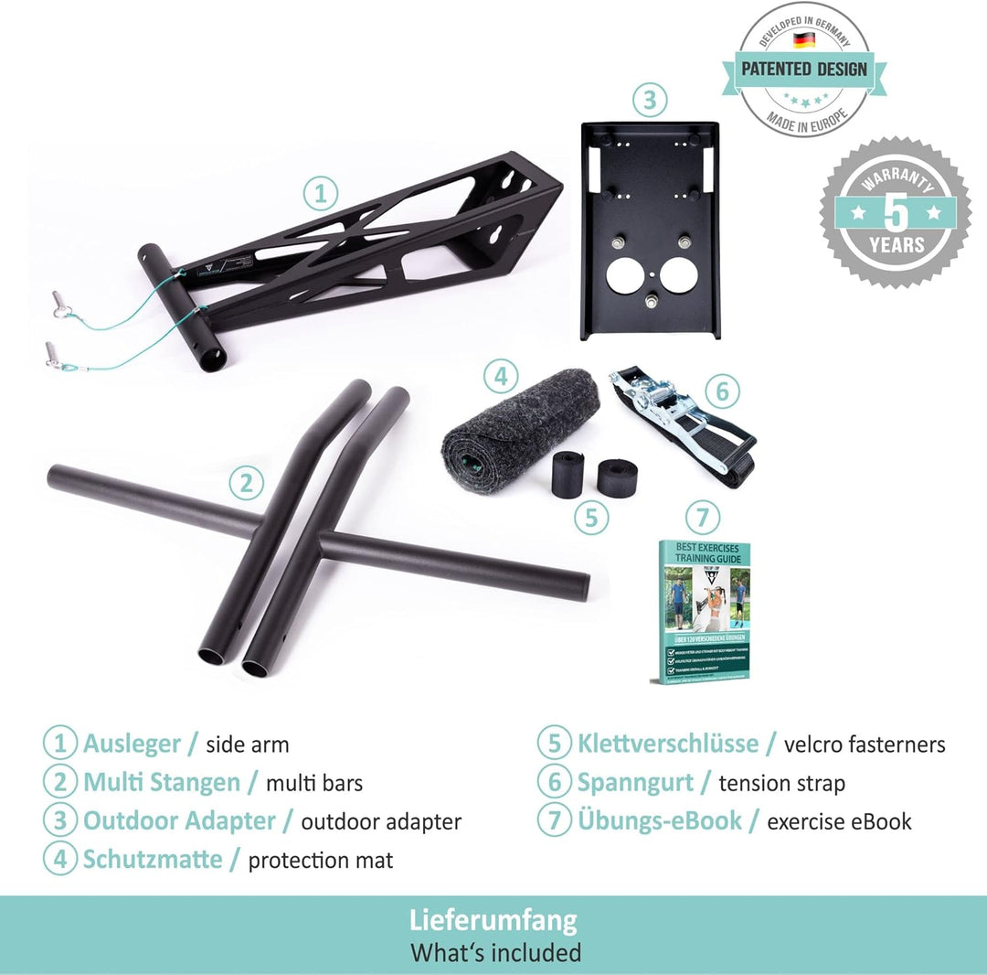 PULLUP & DIP Premium Klimmzugstange und Dip Stange, Mobil für Wand und Befestigung an Baum & Pfosten