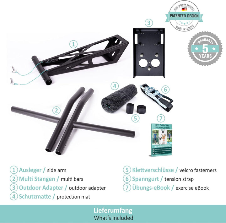 PULLUP & DIP Premium Klimmzugstange und Dip Stange, Mobil für Wand und Befestigung an Baum & Pfosten
