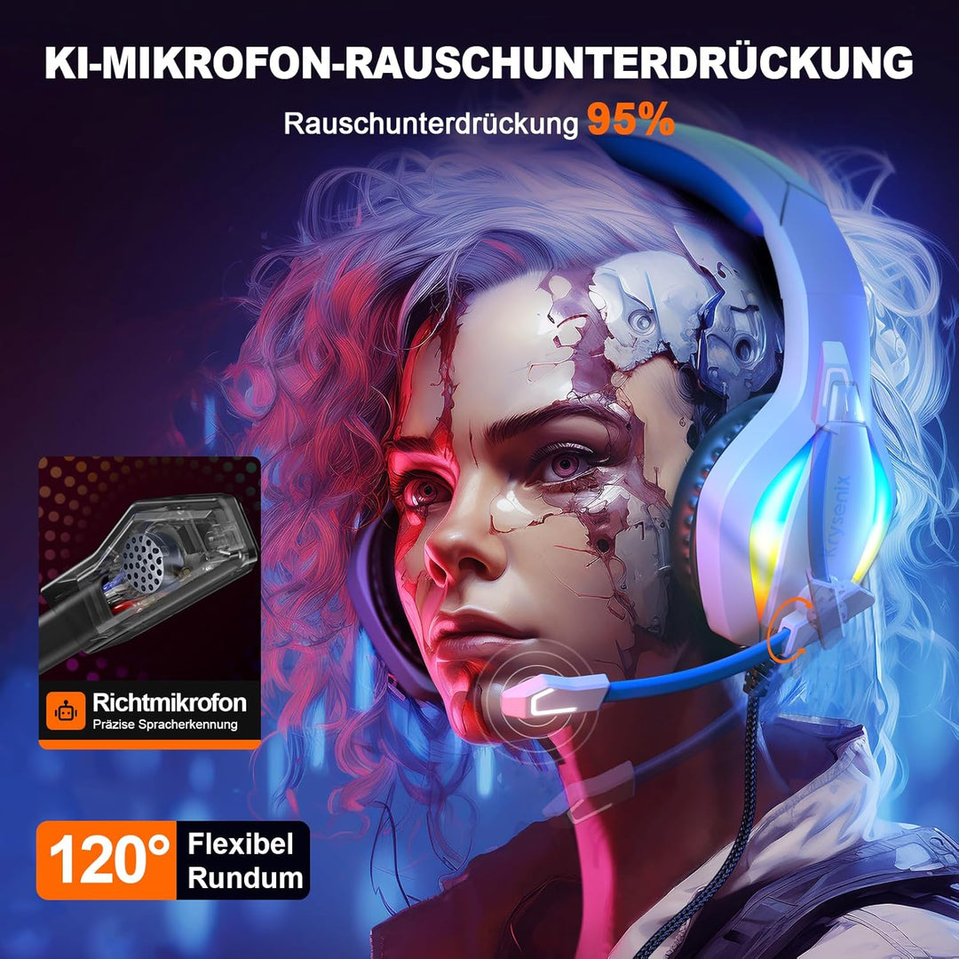Krysenix PG1 RGB Gaming Headset für PS4/PC/Nintendo Switch/Xbox one, PS5 Headset mit Mikrofon, Gamin