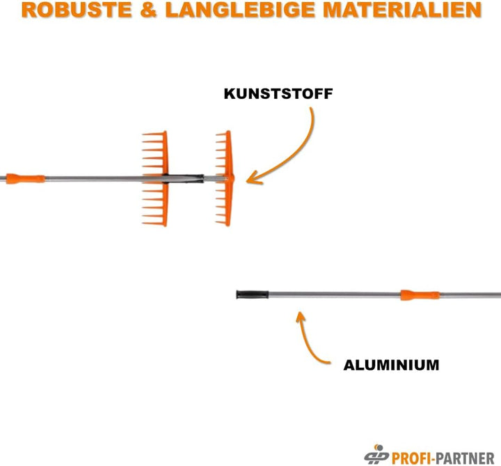 Greif-Rechen mit langem Stiel, Laubrechen mit Greiffunktion, Fächerbesen, Gartengerät zum Laub entfe